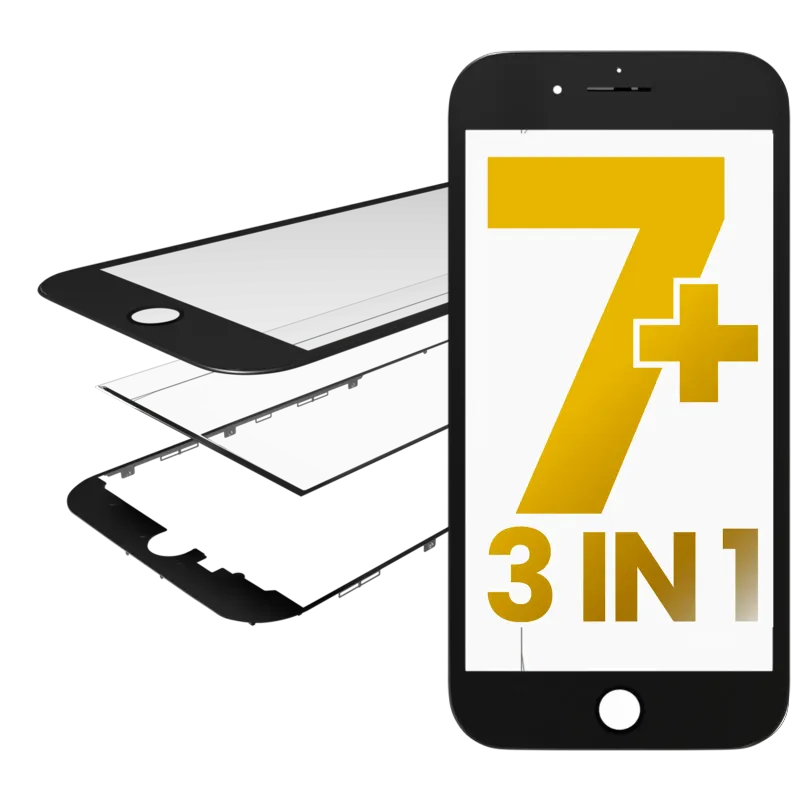 3v1 (přední sklo + rámeček + předinstalovaná OCA) pro iPhone 7 Plus (OCA Master) (černá) (balení 2 ks)