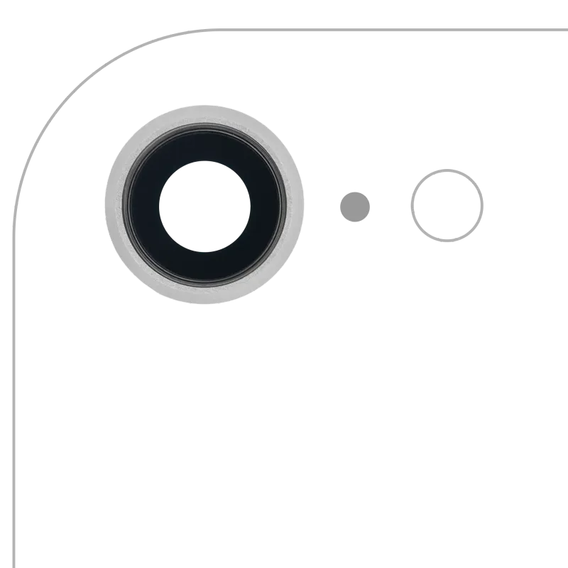Sklíčko zadní kamery s držákem a rámečkem pro iPhone 8 / SE (2020) / SE (2022) (Aftermarket Plus) (stříbrná) (balení 10 ks)