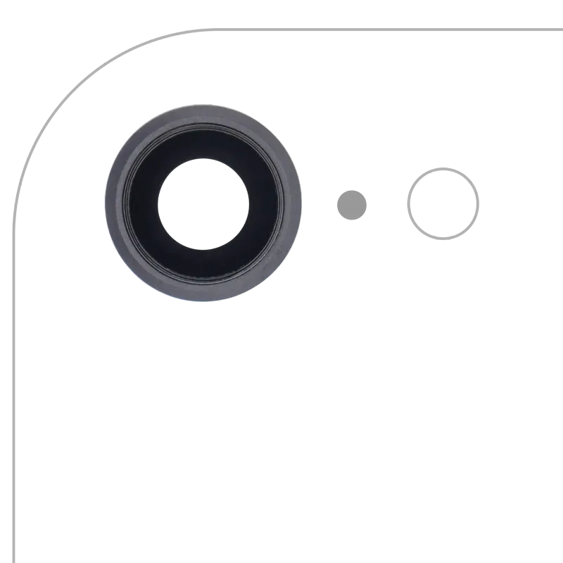 Sklíčko zadní kamery s držákem a rámečkem pro iPhone 8 / SE (2020) / SE (2022) (Aftermarket Plus) (vesmírně šedá) (balení 10 ks)
