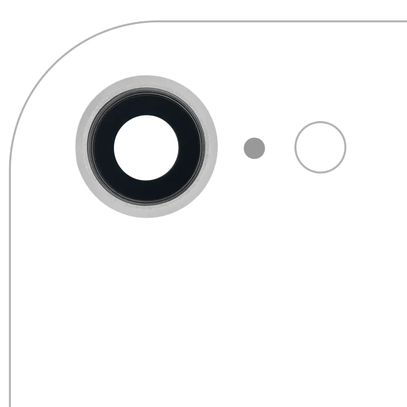 Sklíčko zadní kamery s držákem a rámečkem pro iPhone 8 / SE (2020) / SE (2022) (pravý safír) (Premium) (stříbrná) (balení 10 ks)