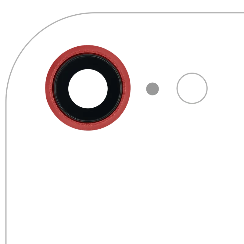 Sklíčko zadní kamery s držákem a rámečkem pro iPhone 8 / SE (2020) / SE (2022) (pravý safír) (Premium) (červená) (balení 10 ks)