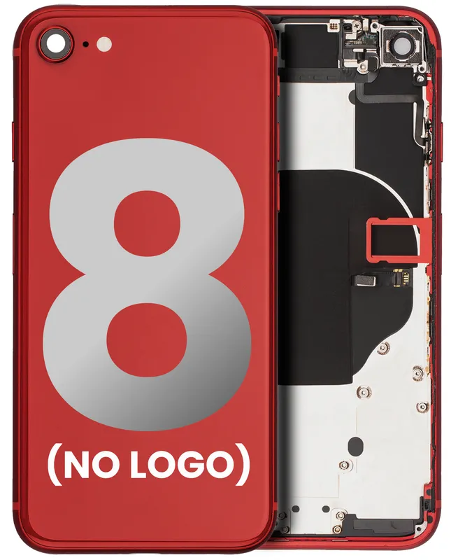 Zadní kryt (housing) s drobnými součástkami (předinstalováno) pro iPhone 8 (bez loga) (Aftermarket Plus) (červená)