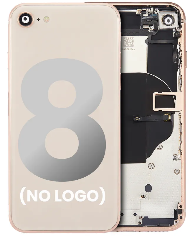 Zadní kryt (housing) s drobnými součástkami (předinstalováno) pro iPhone 8 (bez loga) (Aftermarket Plus) (zlatá)