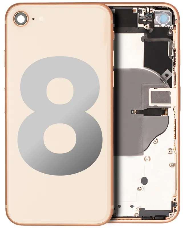 Zadní kryt (housing) s drobnými díly pro iPhone 8 (originál z vyřazeného zařízení, stav C) (zlatá)
