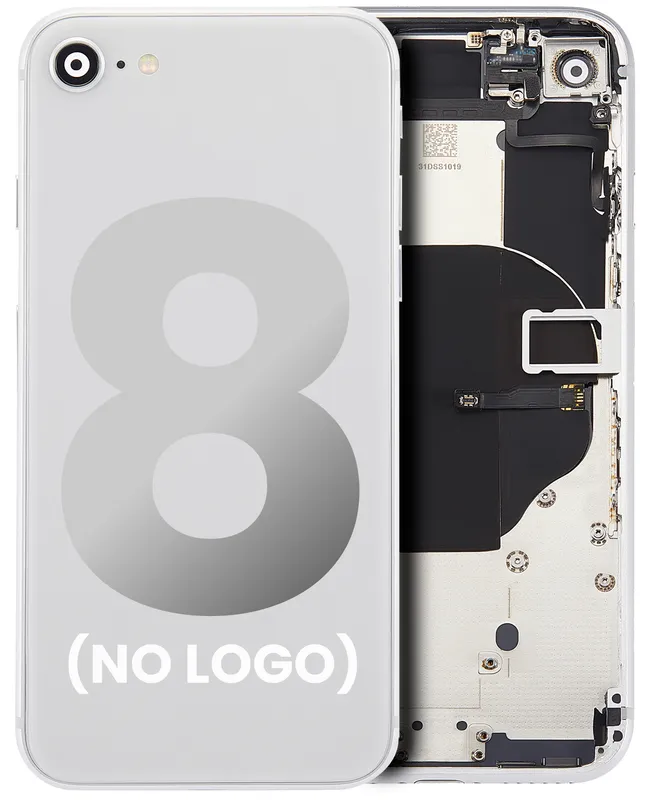 Zadní kryt (housing) s drobnými součástkami (předinstalováno) pro iPhone 8 (bez loga) (Aftermarket Plus) (stříbrná)