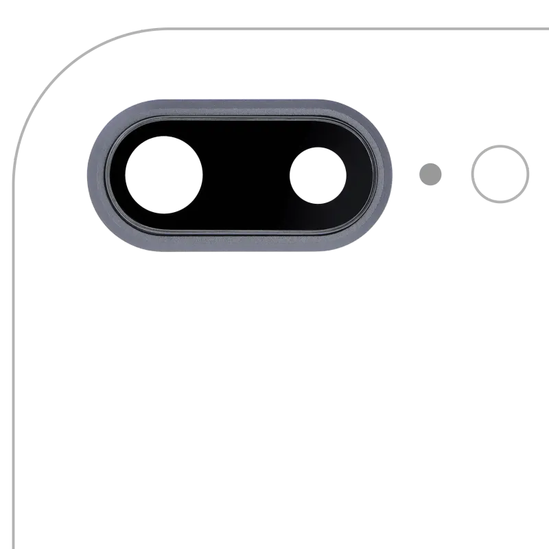 Sklíčko zadní kamery s držákem a rámečkem pro iPhone 8 Plus (Aftermarket Plus) (vesmírně šedá) (balení 10 ks)