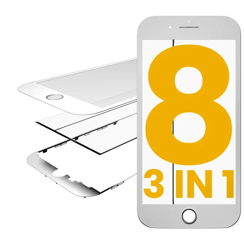 3v1 (sklo s předinstalovanou OCA + rámeček) pro iPhone 8 (OCA Master) (balení 2 ks) (bílá)