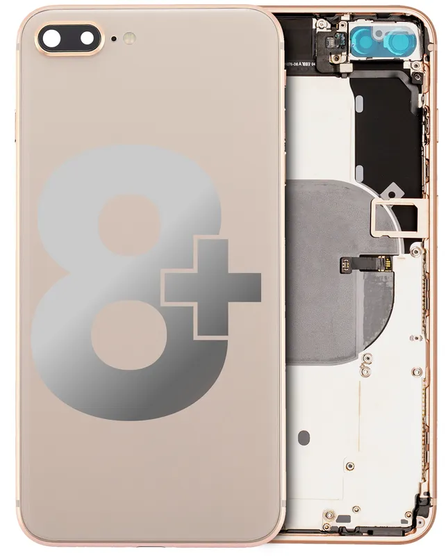 Zadní kryt (housing) s drobnými součástkami (předinstalováno) pro iPhone 8 Plus (originál z vyřazeného zařízení, stav C) (zlatá)
