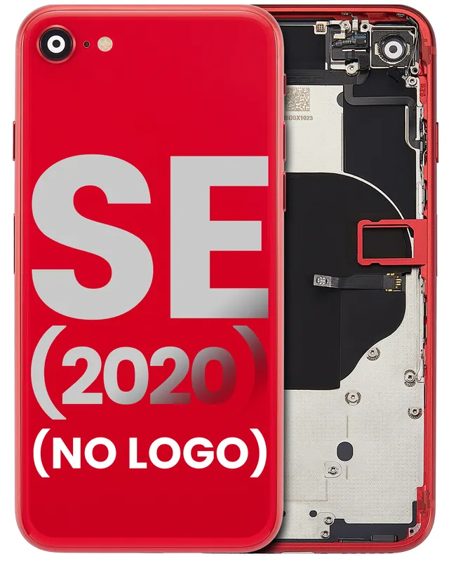 Zadní kryt (housing) s drobnými součástkami (předinstalováno) pro iPhone SE (2020) (bez loga) (Aftermarket Plus) (červená)