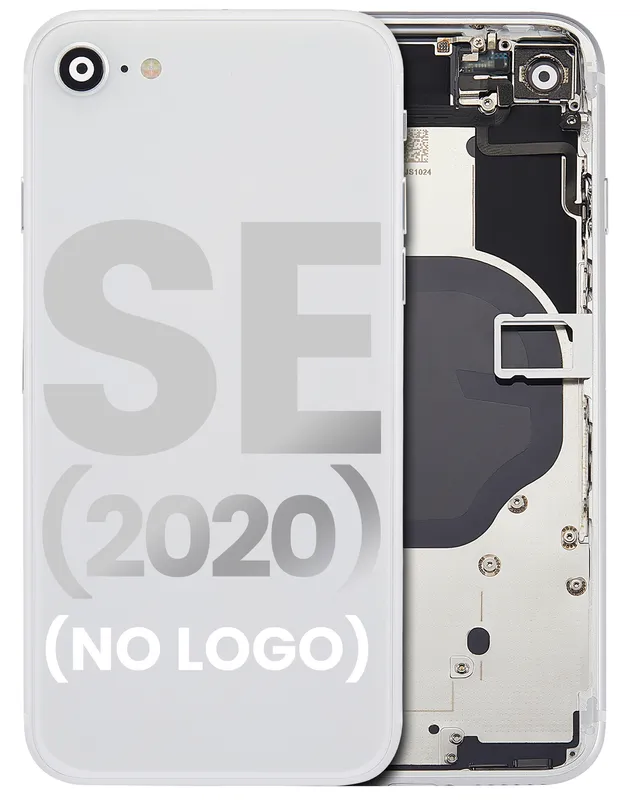 Zadní kryt (housing) s drobnými součástkami (předinstalováno) pro iPhone SE (2020) (bez loga) (Aftermarket Plus) (bílá)