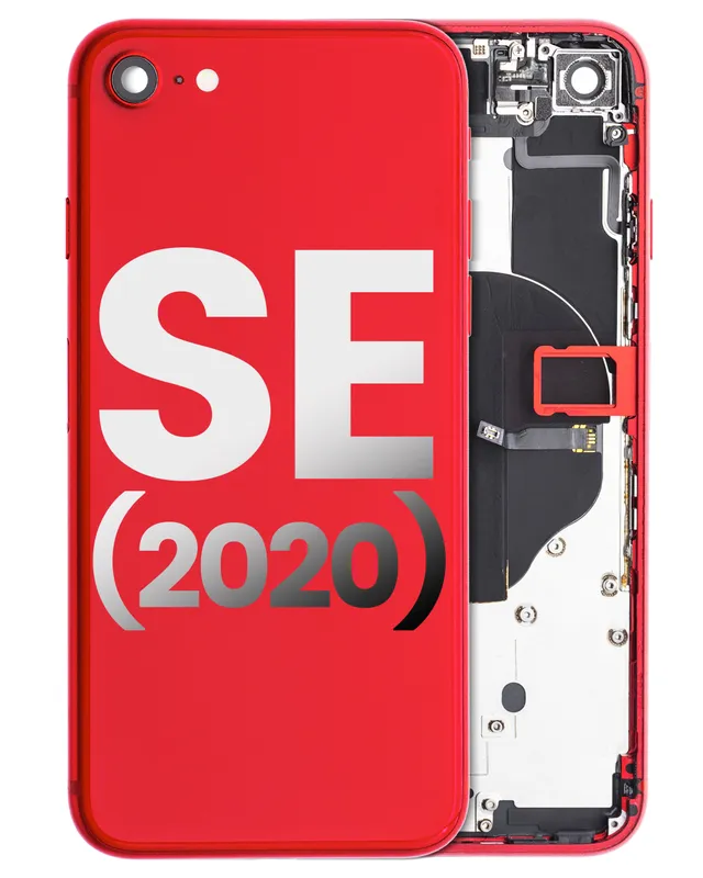 Zadní kryt (housing) s drobnými součástkami (předinstalováno) pro iPhone SE (2020) (originál z vyřazeného zařízení, stav C) (červená)
