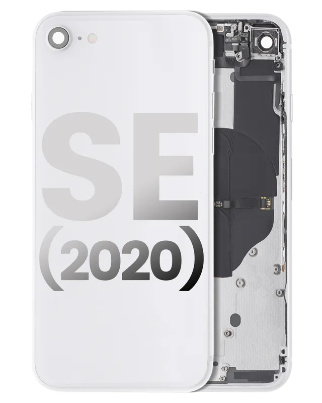 Zadní kryt (housing) s drobnými součástkami (předinstalováno) pro iPhone SE (2020) (originál z vyřazeného zařízení, stav C) (bílá)