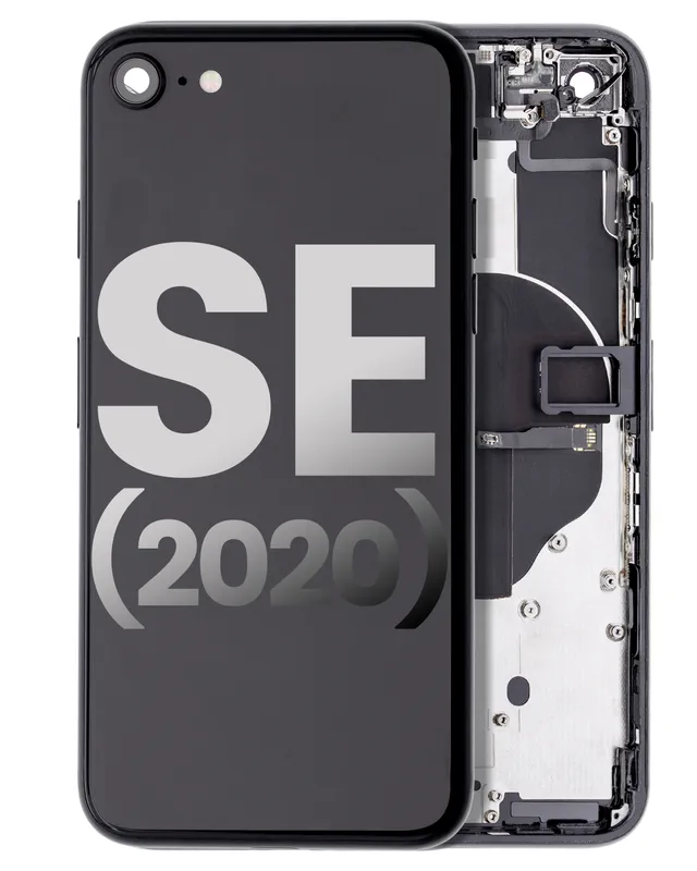 Zadní kryt (housing) s drobnými součástkami (předinstalováno) pro iPhone SE (2020) (originál z vyřazeného zařízení, stav B) (černá)
