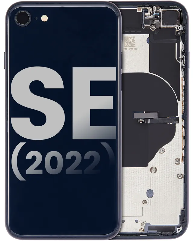 Zadní kryt (housing) s drobnými součástkami (předinstalováno) pro iPhone SE (2022) (originál z vyřazeného zařízení, stav C) (temně inkoustová)