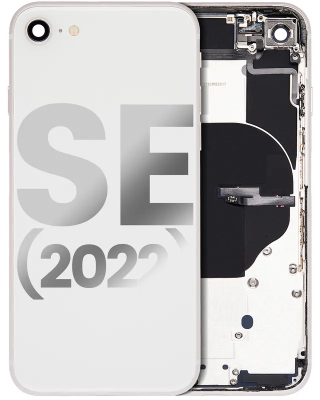 Zadní kryt (housing) s drobnými součástkami (předinstalováno) pro iPhone SE (2022) (originál z vyřazeného zařízení, stav C) (hvězdně bílá)