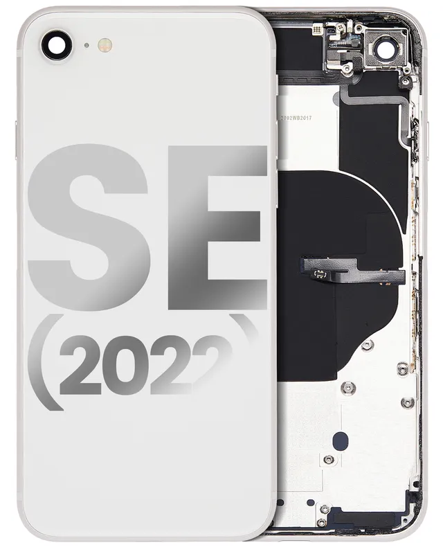 Zadní kryt (housing) s drobnými součástkami (předinstalováno) pro iPhone SE (2022) (originál z vyřazeného zařízení, stav B) (hvězdně bílá)