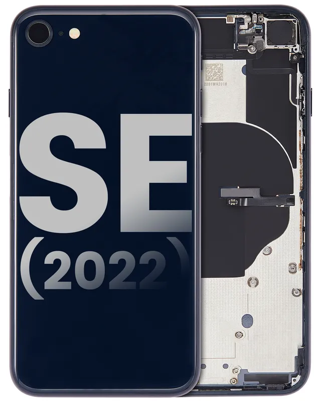Zadní kryt (housing) s drobnými součástkami (předinstalováno) pro iPhone SE (2022) (originál z vyřazeného zařízení, stav B) (temně inkoustová)