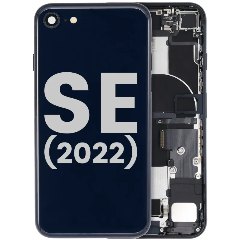 Zadní kryt (housing) s flexem nabíjecího konektoru a drobnými součástkami (předinstalováno) pro iPhone SE (2022) (originál z vyřazeného zařízení, stav B) (temně inkoustová)
