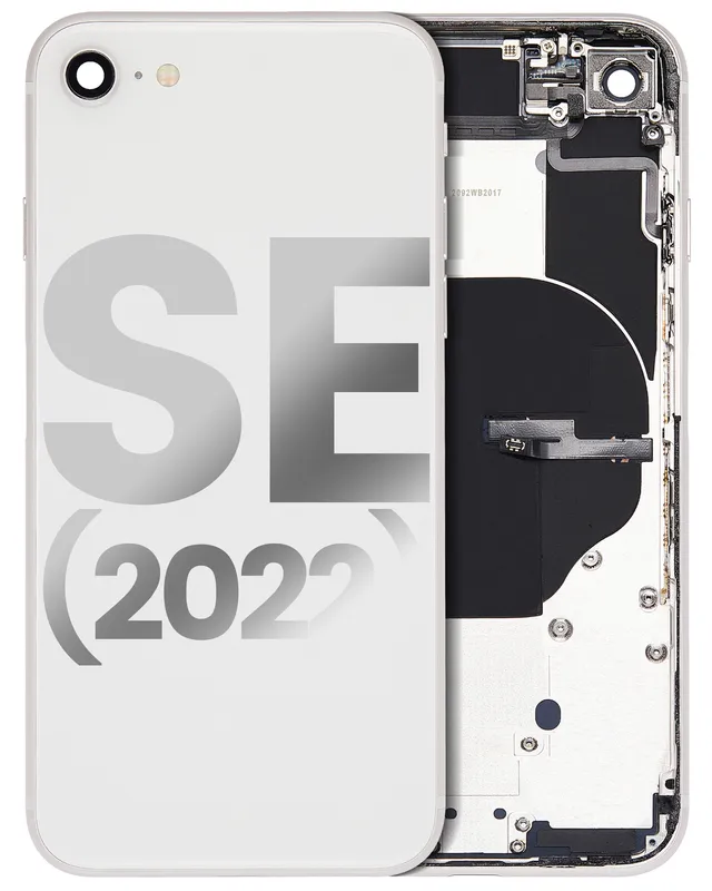 Zadní kryt (housing) s drobnými součástkami (předinstalováno) pro iPhone SE (2022) (originál z vyřazeného zařízení, stav A) (hvězdně bílá)