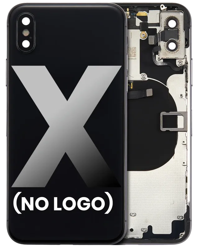 Zadní kryt (housing) s drobnými součástkami (předinstalováno) pro iPhone X (bez loga) (Aftermarket Plus) (vesmírně šedá)