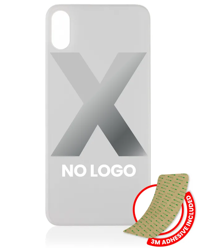 Zadní sklo s lepením 3M pro iPhone X (bez loga, velký otvor pro kameru) (stříbrná)