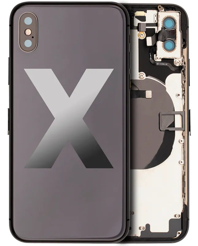 Zadní kryt (housing) s drobnými součástkami (předinstalováno) pro iPhone X (originál z vyřazeného zařízení, stav C) (vesmírně šedá)