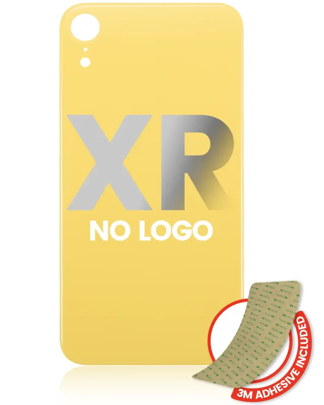 Zadní sklo s lepením 3M pro iPhone XR (bez loga, velký otvor pro kameru) (žlutá)