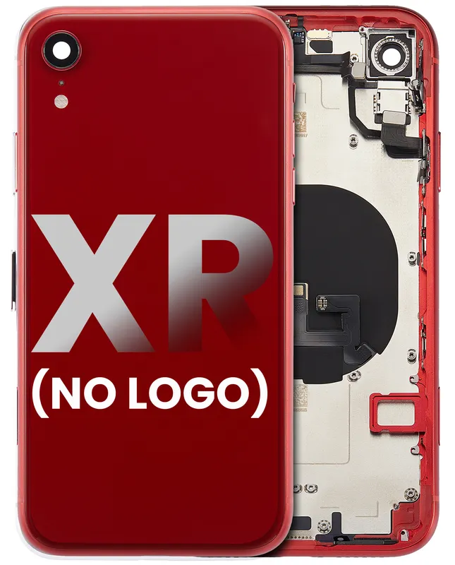 Zadní kryt (housing) s drobnými součástkami (předinstalováno) pro iPhone XR (bez loga) (Aftermarket Plus) (červená)