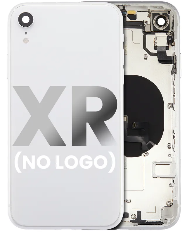 Zadní kryt (housing) s drobnými součástkami (předinstalováno) pro iPhone XR (bez loga) (Aftermarket Plus) (bílá)