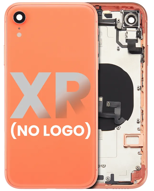 Zadní kryt (housing) s drobnými součástkami (předinstalováno) pro iPhone XR (bez loga) (Aftermarket Plus) (korálová)