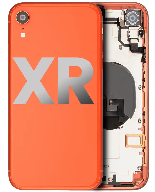 Zadní kryt (housing) s drobnými součástkami (předinstalováno) pro iPhone XR (originál z vyřazeného zařízení, stav C) (korálová)