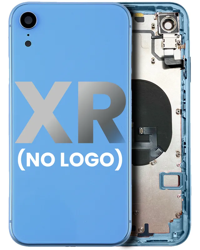 Zadní kryt (housing) s drobnými součástkami (předinstalováno) pro iPhone XR (bez loga) (Aftermarket Plus) (modrá)