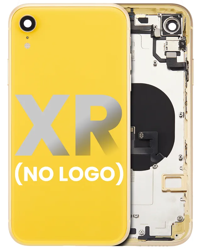 Zadní kryt (housing) s drobnými součástkami (předinstalováno) pro iPhone XR (bez loga) (Aftermarket Plus) (žlutá)