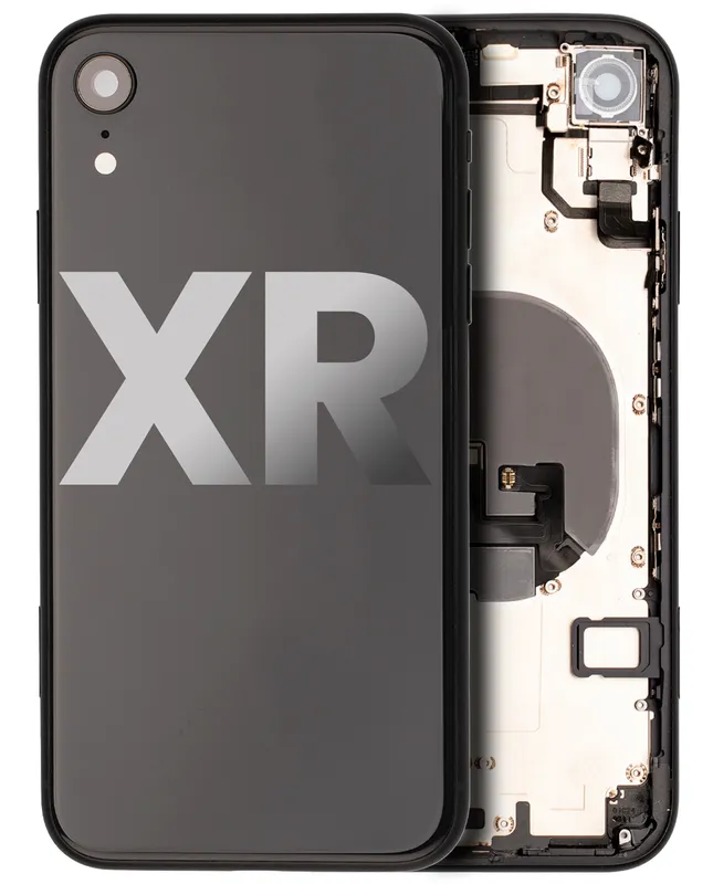 Zadní kryt (housing) s drobnými součástkami (předinstalováno) pro iPhone XR (originál z vyřazeného zařízení, stav C) (černá)