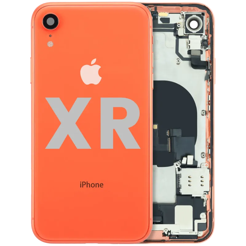Zadní kryt (housing) s flexem nabíjecího konektoru a drobnými součástkami (předinstalováno) pro iPhone XR (originál z vyřazeného zařízení, stav B) (korálová)
