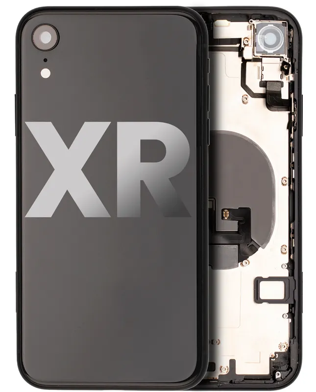 Zadní kryt (housing) s drobnými součástkami (předinstalováno) pro iPhone XR (originál z vyřazeného zařízení, stav B) (černá)