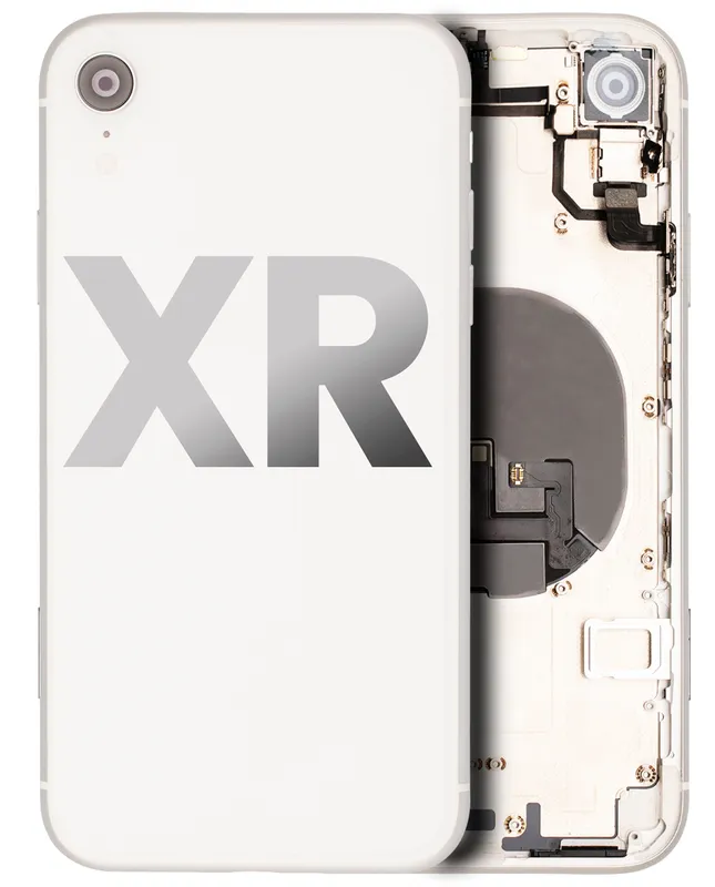 Zadní kryt (housing) s drobnými součástkami (předinstalováno) pro iPhone XR (originál z vyřazeného zařízení, stav B) (bílá)