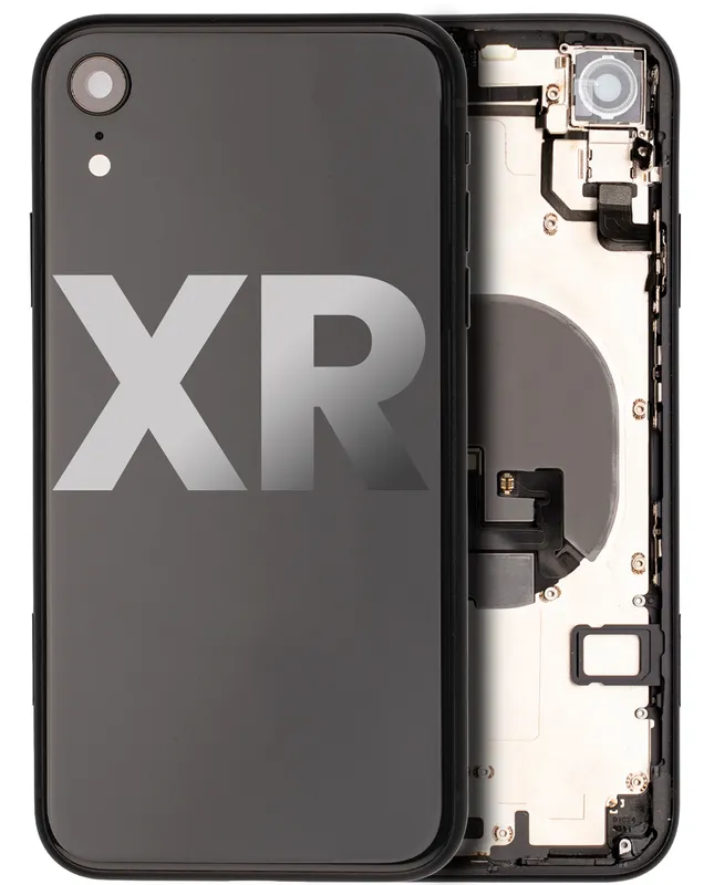 Zadní kryt (housing) s drobnými součástkami (předinstalováno) pro iPhone XR (originál z vyřazeného zařízení, stav A) (černá)