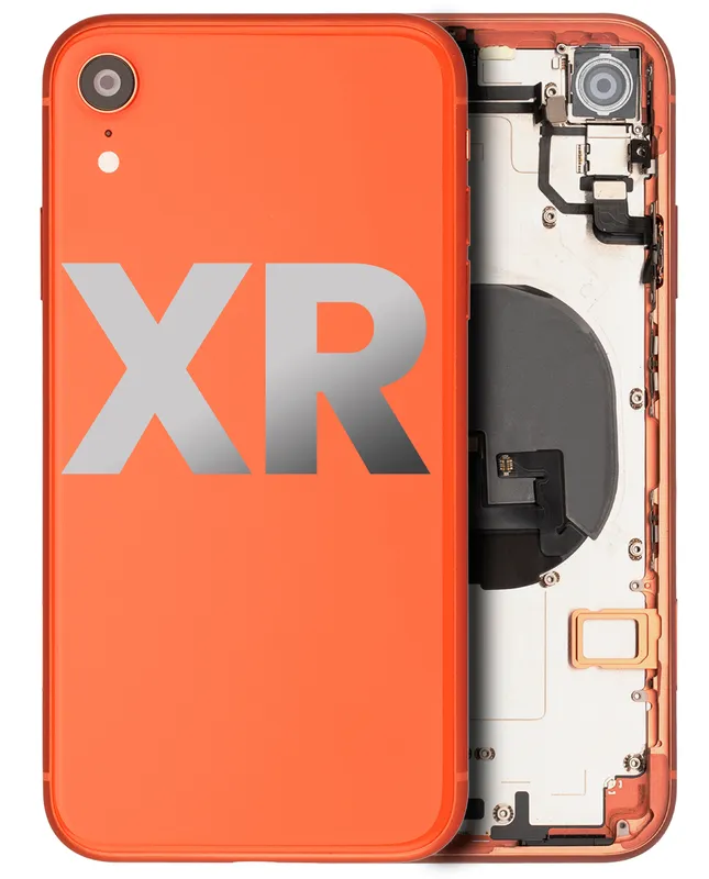 Zadní kryt (housing) s drobnými součástkami (předinstalováno) pro iPhone XR (originál z vyřazeného zařízení, stav B) (korálová)