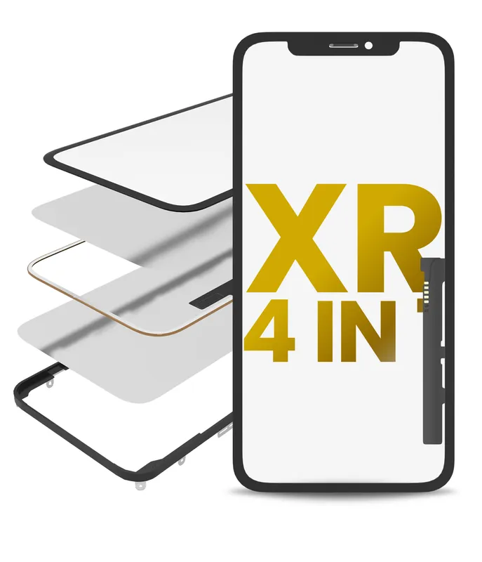 Sklo s digitizér flex (no oca) a rámečkem (předinstalováno) pro iPhone XR (Premium Quality / 4 in 1) (balení 2 ks)