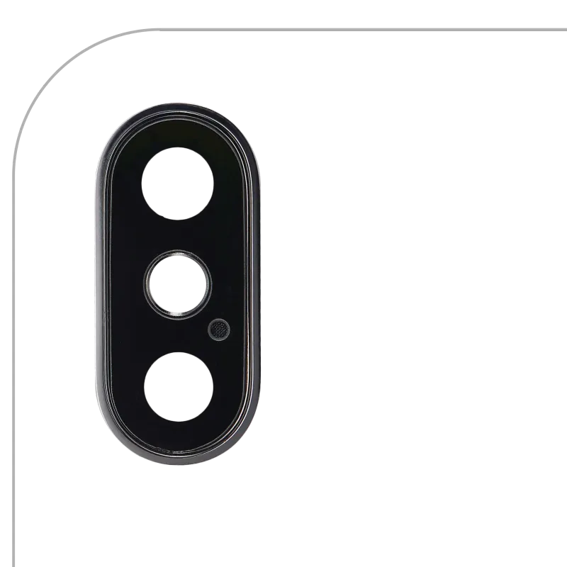 Sklíčko zadní kamery s držákem a rámečkem pro iPhone XS / XS Max (Aftermarket Plus) (stříbrná) (balení 10 ks)