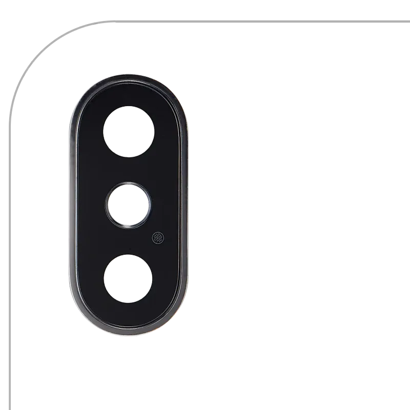 Sklíčko zadní kamery s držákem a rámečkem pro iPhone XS / XS Max (pravý safír) (Premium) (stříbrná) (balení 10 ks)