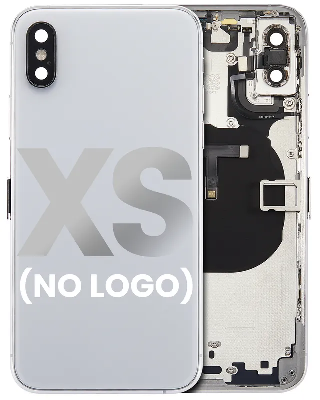 Zadní kryt (housing) s drobnými součástkami (předinstalováno) pro iPhone XS (bez loga) (Aftermarket Plus) (stříbrná)
