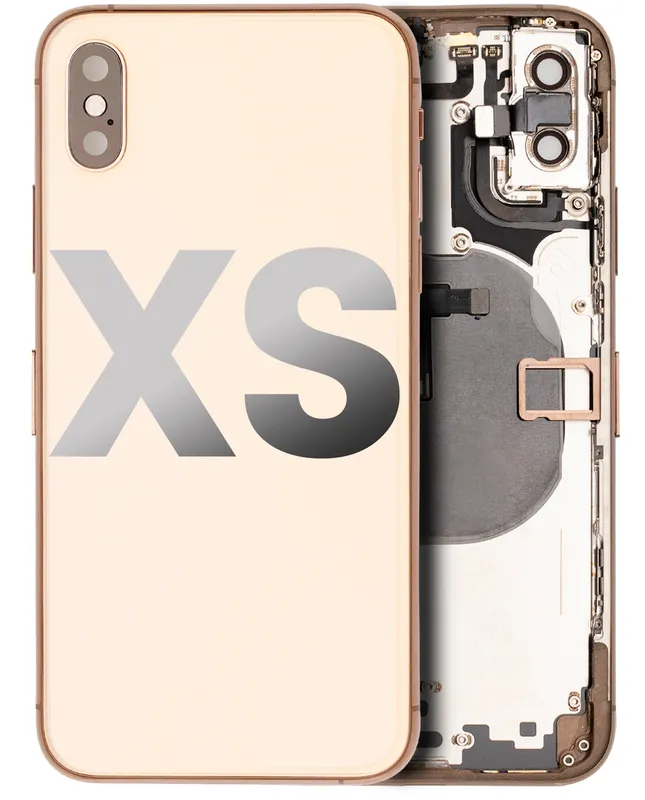Zadní kryt (housing) s drobnými součástkami (předinstalováno) pro iPhone XS (originál z vyřazeného zařízení, stav C) (zlatá)