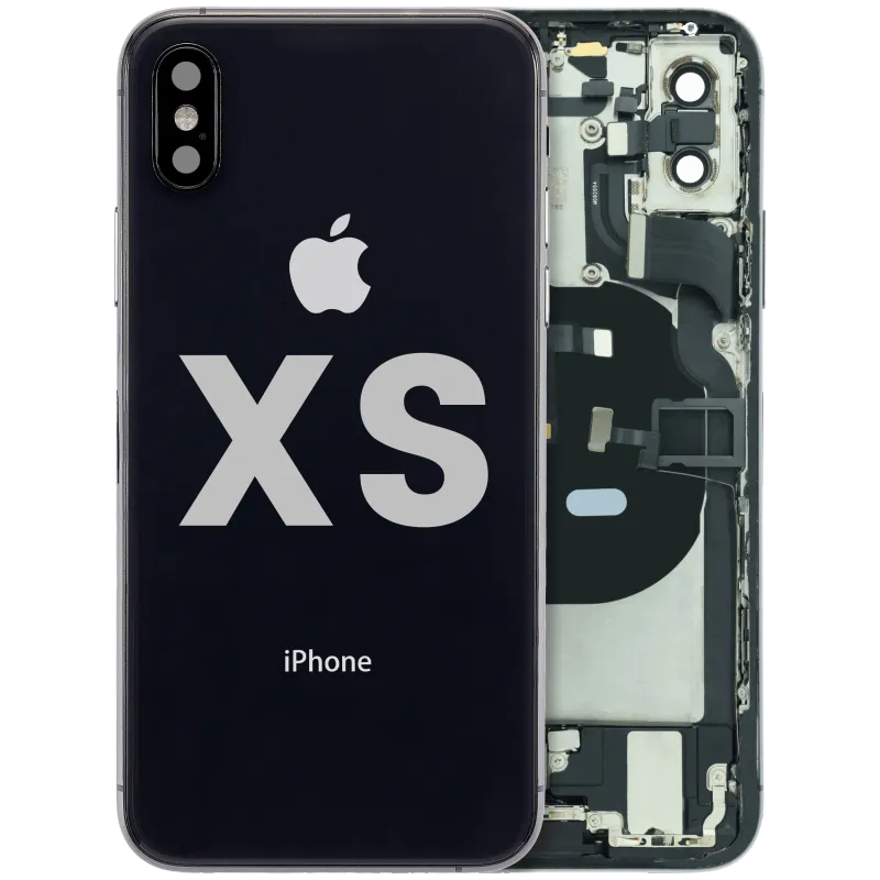 Zadní kryt (housing) s flexem nabíjecího konektoru a drobnými součástkami (předinstalováno) pro iPhone XS (originál z vyřazeného zařízení, stav B) (vesmírně šedá)