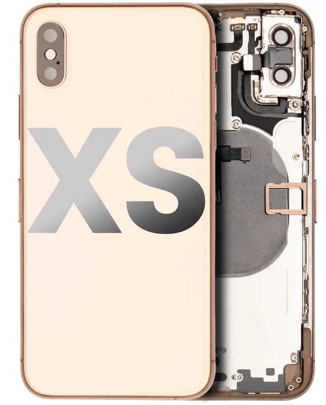 Zadní kryt (housing) s drobnými součástkami (předinstalováno) pro iPhone XS (originál z vyřazeného zařízení, stav B) (zlatá)