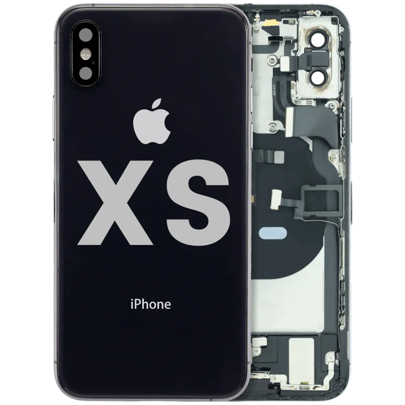 Zadní kryt (housing) s flexem nabíjecího konektoru a drobnými součástkami (předinstalováno) pro iPhone XS (originál z vyřazeného zařízení, stav A) (vesmírně šedá)