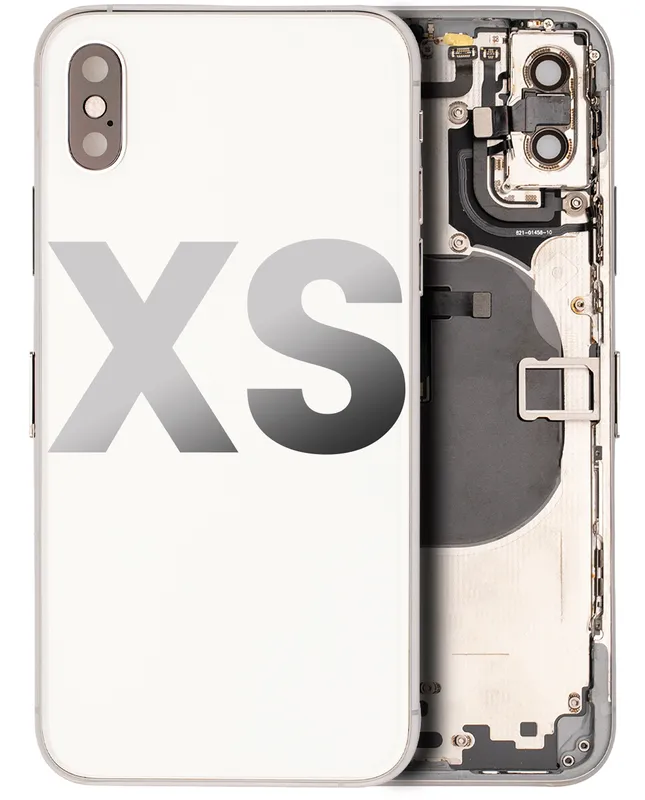 Zadní kryt (housing) s drobnými součástkami (předinstalováno) pro iPhone XS (originál z vyřazeného zařízení, stav B) (stříbrná)
