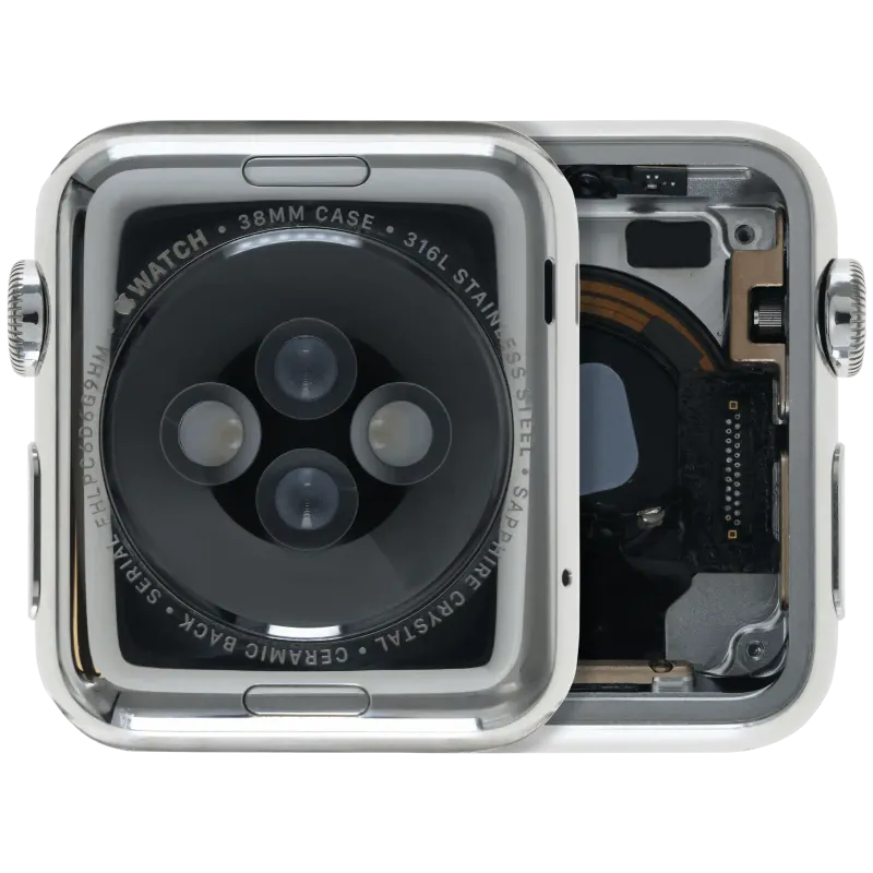 Housing (kompletní tělo) pro Apple Watch Series 1 (38 mm) (originál z vyřazeného zařízení, stav A) (nerez / stříbrná)