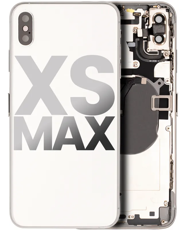 Zadní kryt (housing) s drobnými součástkami (předinstalováno) pro iPhone XS Max (originál z vyřazeného zařízení, stav B) (stříbrná)